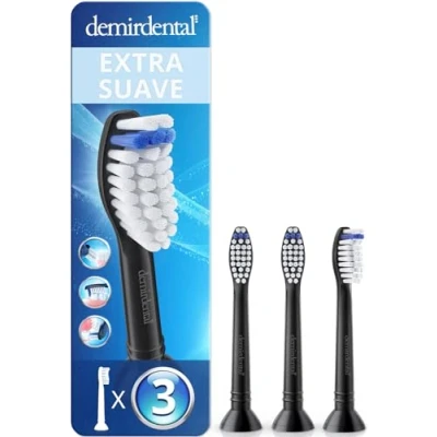 Imagen de Pack con 3 cabezales demirdental compatibles los recambios de Philips Sonicare, cepillos dureza extra suave, Negro, corresponde a HX6053eb