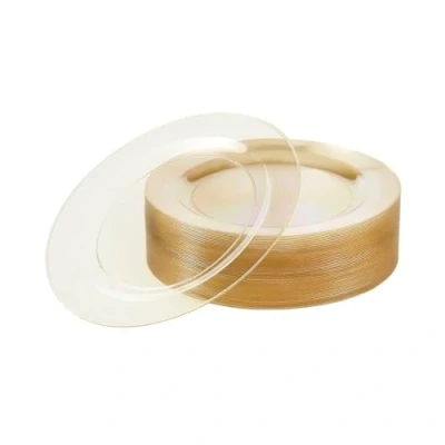 Imagen de MATANA 25 Platos de Postre Plástico Duro Transparente con Purpurina Dorados, 19cm Elegantes, Resistentes y Reutilizables Pequeños para Bodas, Cumpleaños, Barbacoas, Fiestas