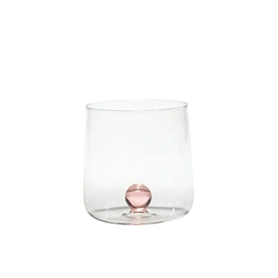 Imagen de Zafferano Bilia Vaso Tumbler de Vidrio Transparente Hecho a Mano, Decorado con una Bola Color en el Interior, cl 44 h 90mm d 88mm, Juego 6 Piezas Rosa