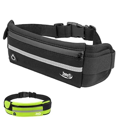 Imagen de InnoTi Riñonera Running Hombre y Mujer Deportiva Impermeable de Neopreno Cinturón Porta Móvil para Correr, Trail, Marcha, Senderismo Reflectante Ajustable (Negra)
