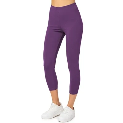 Imagen de Merry Style Leggins Deportivos para Mujer Pantalones Piratas Suaves Elásticos Leggings de Algodón 3/4 Mallas Confortables MS10 199 (Púrpura,XS)