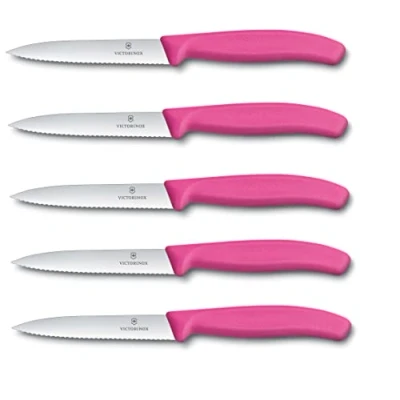 Imagen de Victorinox Swiss Classic Juego de cuchillos para verduras (5 piezas, 10 cm, con afilado ondulado), color rosa