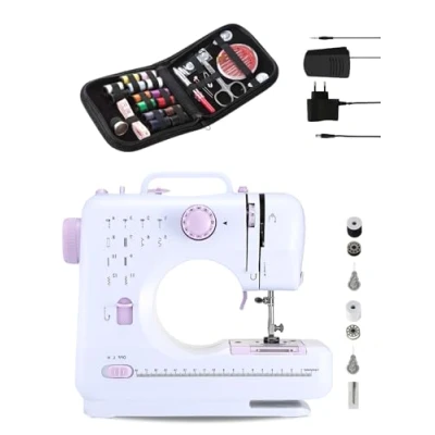 Imagen de Máquina de Coser Portátil con 2 Velocidades y 12 Puntadas. Incluye Pedal, Kit Costura, Luz Trabajo Cortador Hilo. Funciona Cable o Pilas AA (no incluidas)