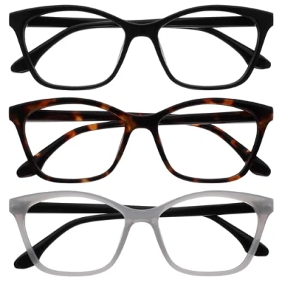 Imagen de OPULIZE KAT Gafas de Lectura Pack 3 Elegante Montura Ojo Gato Negro, Marrón, Gris Hombres y Mujeres Bisagras Muelle RRR59 127 +3.00
