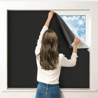 Imagen de Estor opaco portátil, 200 x 145 cm, cortada a medida, color negro