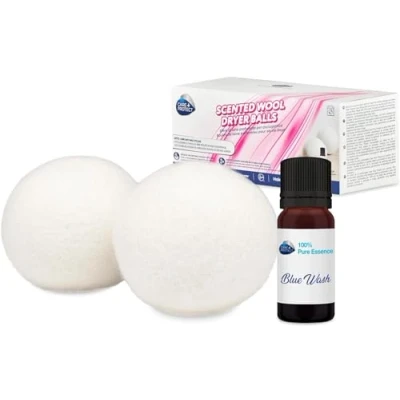 Imagen de CARE + PROTECT &quot;Bolas de lana para secadora&quot; con Esencia 100% perfumada, Reduce a la mitad el tiempo secado, Ahorra energía, 1000 Ciclos, Paquete 2 Bolas 10ml