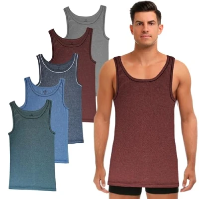 Imagen de SGS Pack de 5 Elegantes Camisetas Tirantes y Chalecos para Hombre en Blanco Negro o Colores Ideales como Camiseta musculación Interior