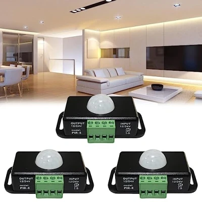 Imagen de Leikurvo 3 unidades LED detector de movimiento: CC 12 V 24 negro sensor movimiento por infrarrojos PIR, interruptor automático inalámbrico IR para tiras LED, ML216