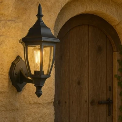 Imagen de CGC Lighting Aplique de exterior, negro, tradicional, bombilla E27, LED (Negro 2)
