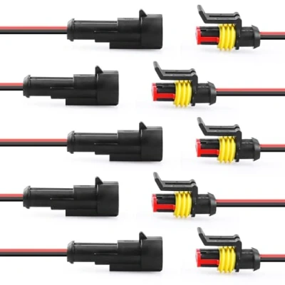 Imagen de moinkerin 5 Piezas Conectores Electricos 2 Pines Conector de Cable Enchufe Impermeable Empalmes Cables para Barcos, Motocicletas, Scooters, Camiones, Quads, Bicicletas y Triciclos