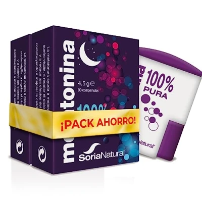 Imagen de Soria Natural Melatonina Pura 1mg Complemento alimenticio Sueño Comprimidos para Dormir Profundamente, Insomnio, JetLag, antioxidante PACK2