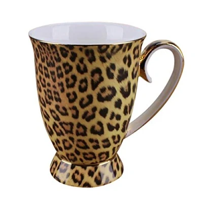 Imagen de YBK Tech Novedosa taza de té porcelana, café 9 onzas para el hogar, cocina, oficina (estampado leopardo)