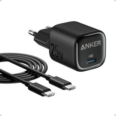 Imagen de Anker Cargador USB C de 25 W Bloque, Compacto y Plegable, Admite Carga Rápida PPS para Galaxy S24/Z Fold/Z Flip/Tab, iPhone (Cable 1,5 m Incluido)