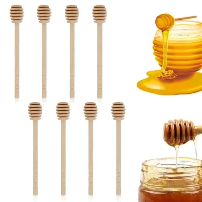 Imagen de DHSWNNG 8 cucharas de miel madera, 16 cm, para dispensador mermelada miel, cuchara varillas agitadoras