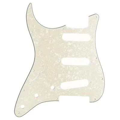 Imagen de Musiclily 11 Agujeros Zurdos Pickguard Guitarra Golpeador para Fender Estados Unidos/Méjico Made Standard Straocaster Estilo Moderno, 4 capas Parchment Pearl