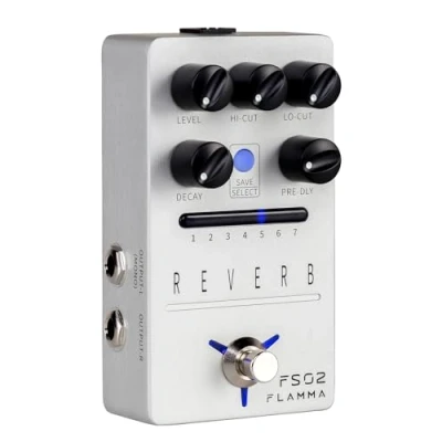 Imagen de FLAMMA FS02 Pedal de reverberación estéreo para guitarra con 7 ranuras preestablecidas almacenables, efectos reverberación, sala, iglesia, cueva, placa resorte, mod True Bypass Trail On