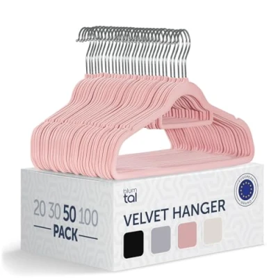 Imagen de Blumtal Perchas de Terciopelo Antideslizantes Percha giratoria 360 para Abrigos, Trajes, Camisas y Pantalones, Paquete 50 unidades, Rosa