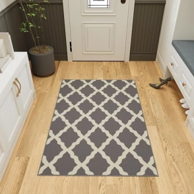 Imagen de Ottomanson Ottohome Collection Color Alfombra de diseño contemporáneo Morrocon Trellis, Antideslizante, Parte Trasera Goma, Polipropileno, Gris, 100cm x 150cm