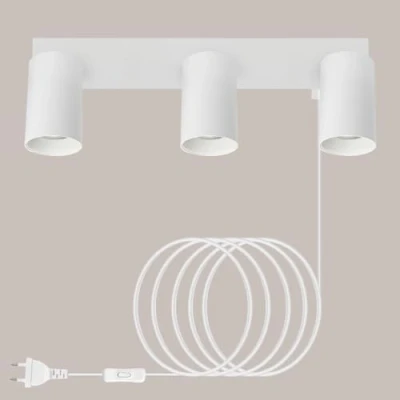 Imagen de TaFiCo Aplique Pared con Enchufe y Interruptor 3 Focos Blanco GU10 Lampara de Cable Moderno Giratorio 350 Apliques Dormitorio Salón Pasillo Pintura Mural Sin Bombillas