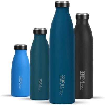Imagen de 720DGREE Botella Agua Acero Inoxidable “milkyBottle“ 1litro Sin BPA Free, Antigoteo y Prueba de Fugas Frasco térmico, Cantimplora Aislada Bebida con Gas, Deporte, Escuela, Gimnasio Exteriore