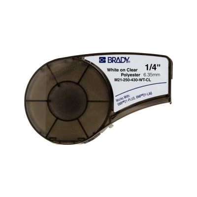 Imagen de Brady ( M21 250 430 WT CL ) Cinta de poliéster para BMP21 PLUS; LAB; 6.35 mm x 6.40 m Blanco sobre transparente