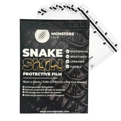 Imagen de Monsters Ink Snake Skin Film de Protección Transparente y Transpirable Para Piel Tatuada, Parches Tatuajes Curar (15cm x 20cm (12 Sheets))