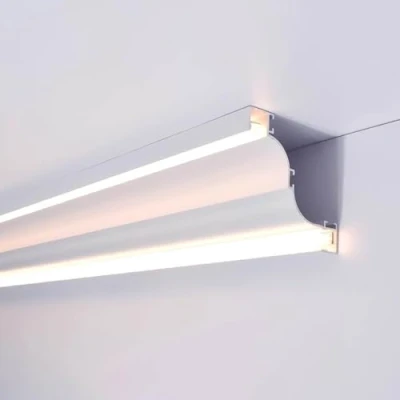 Imagen de Moldura Iluminacion Canal de aluminio para esquinas tiras LED iluminación indirecta 1 m con cubierta Riel difusor luz tira interior armario, escalera, gabinete(L