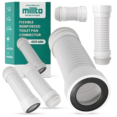 Imagen de Millto™ conector de inodoro PVC, flexible, 110 x 400 mm, color blanco, sartén reforzado, apto para todas las configuraciones