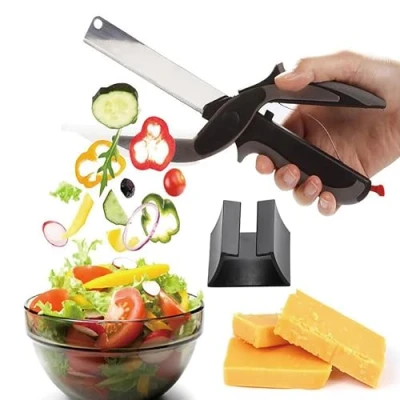 Imagen de 2 en 1 Clever Cortador de Cocina, Tijeras y Tabla Cortar, Alimentos, Chopper Cuchillos, Cuchillo Tijera, Verduras, Cocina para Verduras Carne