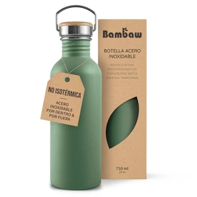 Imagen de Bambaw Botella agua acero inoxidable 750ml No Térmica, de verde, gimnasio, Cantimplora inoxidable, reutilizable Verde salvia