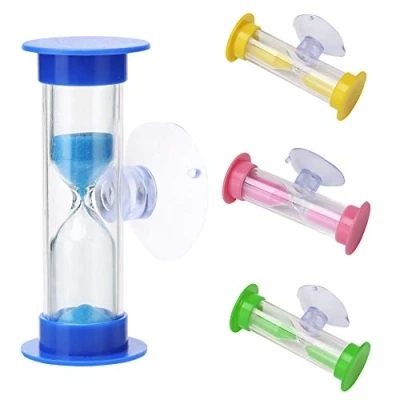 Imagen de reloj de arena para niños con temporizador cristal arena, ducha 2 minutos, ventosa, mini cepillar los dientes (azul)
