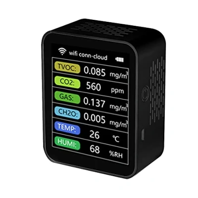 Imagen de Gsrimgratoe Tuya Smart WiFi CO2 Detector Sensor Monitor de Calidad del Aire TVOC Gas CH2O Temperatura Humedad Medidor Detector, Negro