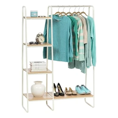 Imagen de Iris Ohyama Perchero metálico, con 4 Estantes, Blanco, Diseño Moderno, Marco Resistente, Antideslizante, para Dormitorio, Estudio, Armario, Ropa y zapatos, Secado, Montaje fácil, PI B3