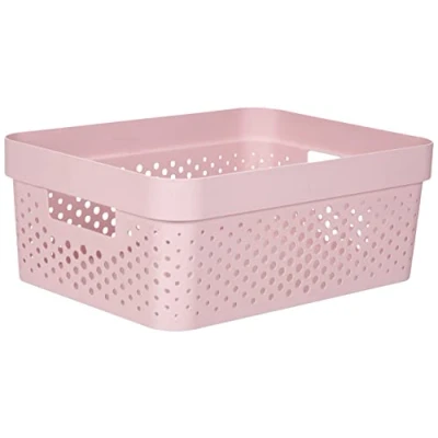 Imagen de CURVER Cesta de Almacenamiento Infinity 17L reciclada multiusos, apilable y encajable 35,6 x 26,6 13,6 cm, color rosa