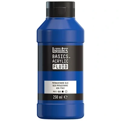 Imagen de Liquitex Basics Fluid Pintura acrílica de consistencia fluida, secado rápido, resistente a la luz, impermeable, acabado satinado permanente, bote 250 ml, azul ftalo