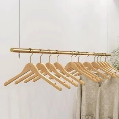 Imagen de AYVADA barra para ropa de tubo industrial, perchero, techo, altura ajustable 0 a 200 cm, ahorro espacio, capacidad carga 75 kg pasillo, guardarropa, dormitorio, coc