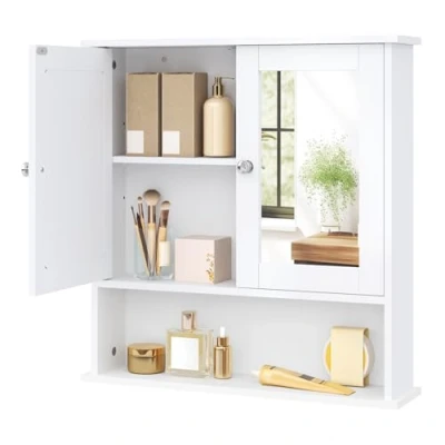 Imagen de EUGAD Armarios con Espejo para baño Cocina Mueble de Pared Estante Joyero Madera 56 x 58 13 cm Blanco 0020WY