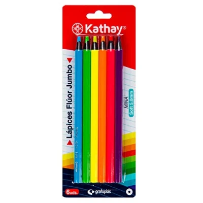 Imagen de Kathay 86234499. Lápices Colores Fluor, Jumbo, Punta Soft de 5mm