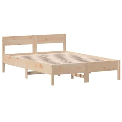 Imagen de vidaXL Estructura de Cama con Cabecero, Somier Listones Invitados, Armazón Cama, Mueble para Dormitorio, Madera Maciza Pino 135x190 cm