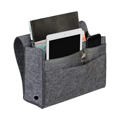 Imagen de Relaxdays Organizador Sofá, Colgante, 6 Compartimentos, 4 Cremalleras, Bolsillo Cama Fieltro 27x31,5x11,5cm, Gris Oscuro, 27 x 31,5 5 cm