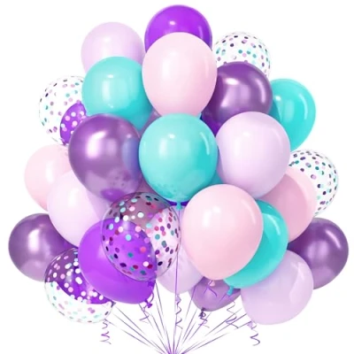 Imagen de Teselife Globos Rosa Azul Morado Sirena, 30Piezas Teal Pastel Confeti Globo Latex Mujer Niña Cumpleaño Aniversario Compromiso Boda Despedida Soltera Tema Marino Sirena Decoración