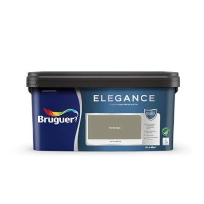 Imagen de BRUGUER Elegance Pintura Monocapa Extra Mate para Paredes y Techos, Interior Exterior protegidos, Ultra Lavable, Resistente al Desgaste Manchas, Con conservante Antimoho, Verde Oliva 4 L