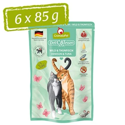Imagen de GranataPet Delicatessen Salvaje y Atún Comida Húmeda para Gatos, Gatos Gourmets, Alimento sin Cereales Azúcares Aditivos, 6 x 85 g