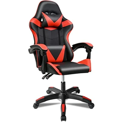 Imagen de Silla Gaming Ergonómica Reclinable con Cojín Lumbar y Cervical Altura Ajustable, Reposabrazos Acolchados, Ruedas 360 Ideal para Oficina, Escritorio, Teletrabajo, Estudio, Juego, Ordenador