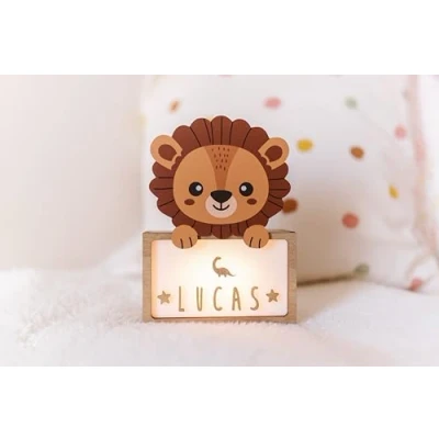 Imagen de WONDEE Vintiun Regalos Personalizados Originales para Bebés, Lámpara Personalizada Bebé Quitamiedos de León Bebés Recién Nacidos Niña y Niño (Incluye cable USB C)