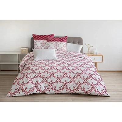 Imagen de Home Linge Passion Funda nórdica 3 Piezas 100% algodón 57 Hilos 2 Personas 220 x 240 cm Frise Burdeos, Blanco
