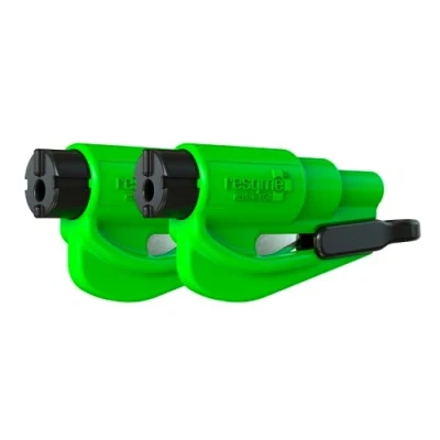 Imagen de resqme 2 Unidades, la Herramienta de Escape Coche con Llavero Emergencia Original, Cortador cinturón Seguridad en 1 y rompeventanas, Martillo Compacto, Verde