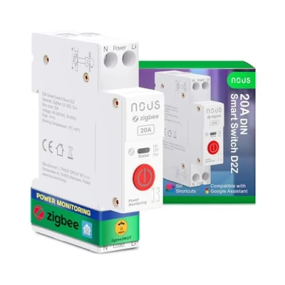 Imagen de Interruptor Nous Zigbee DIN, inteligente 20A con Monitorización de Energía, Compatible Zigbee2MQTT, Home Assistant, Alexa y Google Home, Control aplicaciones, por voz