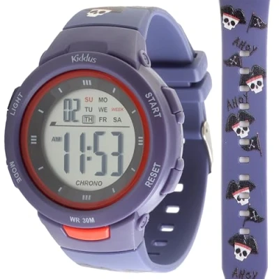 Imagen de Kiddus Reloj Digital para niñas y niños. con cronómetro, Calendario, Despertador luz. Resistente al Agua. Deportivo, Luminoso, De Pulsera, LED. 3 a 12 años. Leopardo