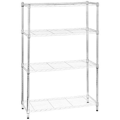 Imagen de Amazon Basics Unidad de Almacenamiento 4 baldas con estantes Ajustables en Altura y Patas niveladoras, Peso máximo 640 kg, Cromado, 35.5 cm x 91.4 137.1 (D W H)